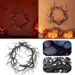 Halloween Wreath with LED Lights 42cm Simulation Black Branch Twig Wreath for Door and Wall multicolour