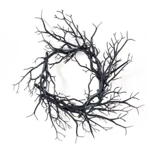 Halloween Wreath with LED Lights 42cm Simulation Black Branch Twig Wreath for Door and Wall with white bg