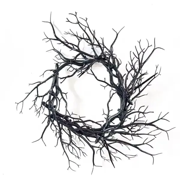 Halloween Wreath with LED Lights 42cm Simulation Black Branch Twig Wreath for Door and Wall with white bg