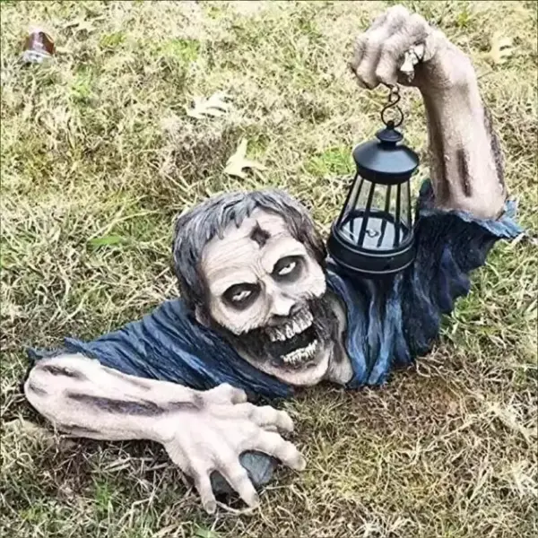 Halloween Zombie Crawling Decor Scary LED Lantern Ground Breaker Figurine