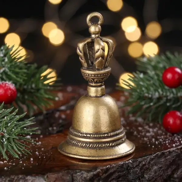 Handcrafted Tibetan Bronze Bell Pendant for Christmas Tree & home decor closeup xmas