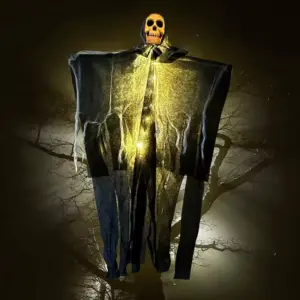 Hanging Ghost Decoration for Outdoors – Glowing Skull Skeleton Reaper in Tattered Gauze Robe for Garden & Tree Display - Image 4