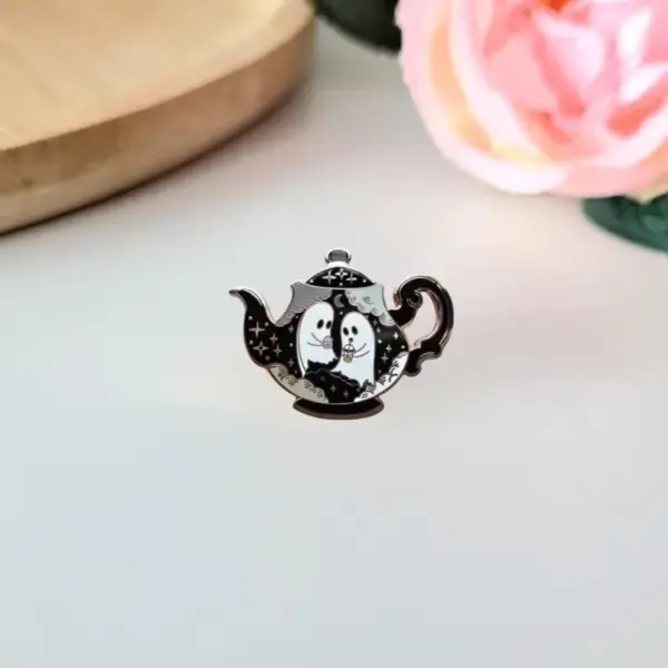 Haunted Teapot Enamel Pin – Cute Ghost Hard-Enamel Lapel Pin for Jackets