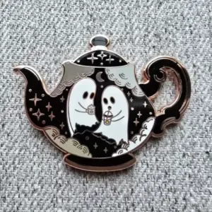 Haunted Teapot Enamel Pin – Cute Ghost Hard-Enamel Lapel Pin for Jackets, Bags & Collectors metal
