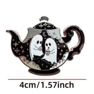 Haunted Teapot Enamel Pin – Cute Ghost Hard-Enamel Lapel Pin for Jackets, Bags & Collectors size