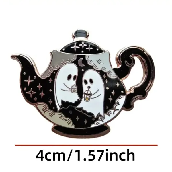 Haunted Teapot Enamel Pin – Cute Ghost Hard-Enamel Lapel Pin for Jackets, Bags & Collectors size