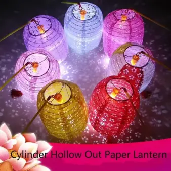 Hollow Out Paper Lanterns Cylinder Festival Hanging Lanterns for Halloween Weddings & Parties e