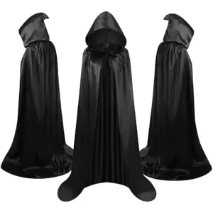 Hooded Cape Cloak Long Black Unisex Robe for Witch Wizard & Vampire Costumes 3
