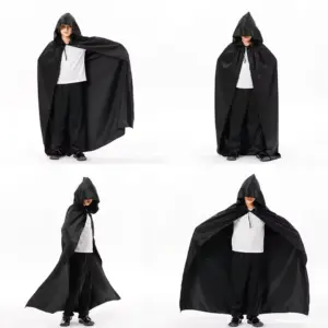 Hooded Cape Cloak Long Black Unisex Robe for Witch Wizard & Vampire Costumes feature