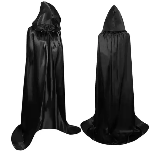 Hooded Cape Cloak Long Black Unisex Robe for Witch Wizard & Vampire Costumes pair