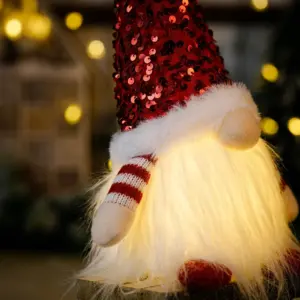 LED Christmas Gnome Faceless Dwarf Doll with Light Night Light macro-detail