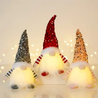 LED Christmas Gnome Faceless Dwarf Doll with Light Night Light trio