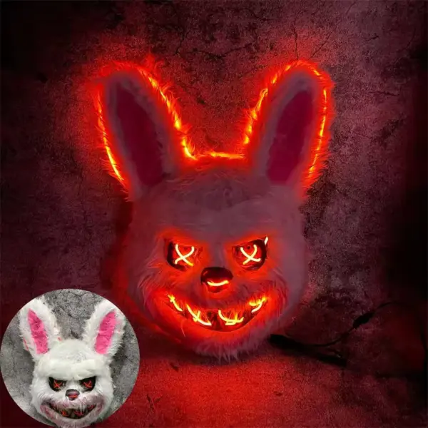 LED Light-Up Bunny Mask – Glowing Furry Rabbit Mask for Halloween, Raves & Cosplay B
