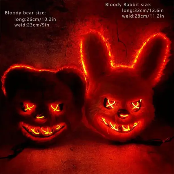 LED Light-Up Bunny Mask – Glowing Furry Rabbit Mask for Halloween, Raves & Cosplay size