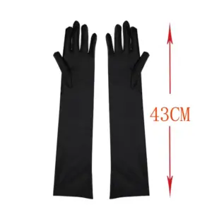 Long Satin Costume Gloves Elbow Length Opera Gloves for Cosplay Halloween & Formal Wear black