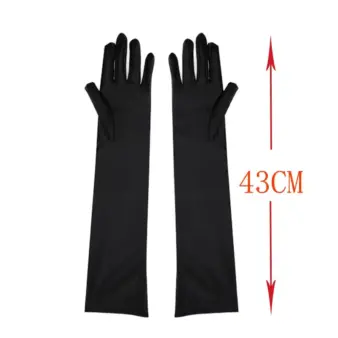 Long Satin Costume Gloves Elbow Length Opera Gloves for Cosplay Halloween & Formal Wear black