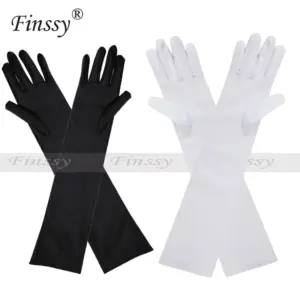Long Satin Costume Gloves Elbow Length Opera Gloves for Cosplay Halloween & Formal Wear black white