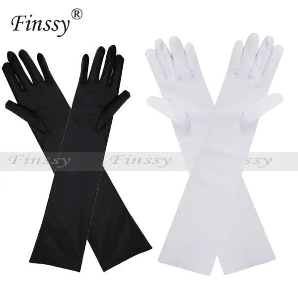 Long Satin Costume Gloves Elbow Length Opera Gloves for Cosplay Halloween & Formal Wear black white