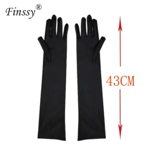 Long Satin Costume Gloves Elbow Length Opera Gloves for Cosplay Halloween & Formal Wear finssy black