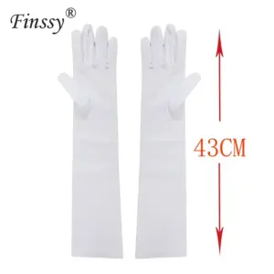 Long Satin Costume Gloves Elbow Length Opera Gloves for Cosplay Halloween & Formal Wear finssy white