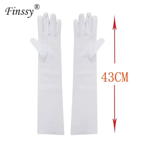 Long Satin Costume Gloves Elbow Length Opera Gloves for Cosplay Halloween & Formal Wear finssy white