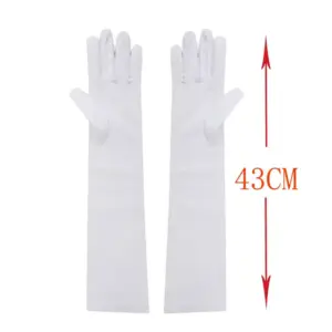 Long Satin Costume Gloves Elbow Length Opera Gloves for Cosplay Halloween & Formal Wear white