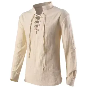 Men's Medieval Costume Set 4 Piece Renaissance Outfit with Lace Up Shirt