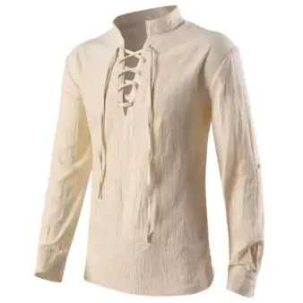Men's Medieval Costume Set 4 Piece Renaissance Outfit with Lace Up Shirt