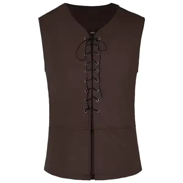Men's Medieval Costume Set 4 Piece Renaissance Outfit with Lace Up Shirt Vest