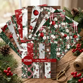 Merry Christmas Scrapbooking Craft Paper Set, Assorted Vintage Patterns for DIY Cards