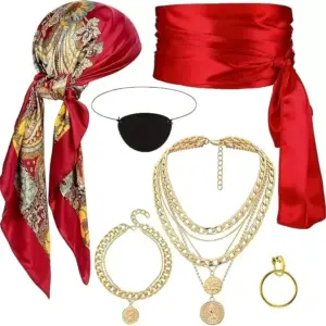 Pirate Costume Accessory Se Bandana Eye Patch, Sash & Necklace Kit for Halloween & Carnival items