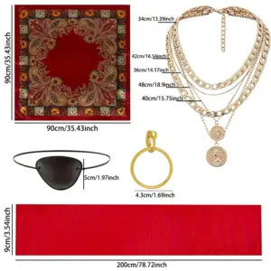 Pirate Costume Accessory Se Bandana Eye Patch, Sash & Necklace Kit for Halloween & Carnival size
