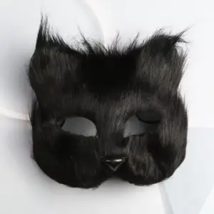 Plush Therian Mask Faux Fur Cat and Fox Half Face Mask closeup