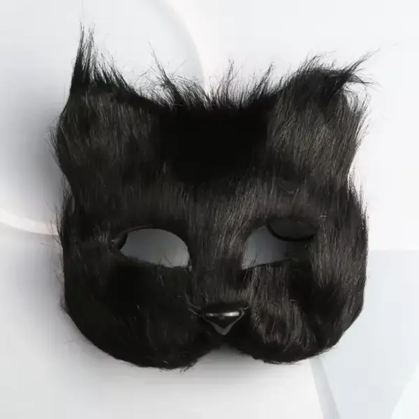 Plush Therian Mask Faux Fur Cat and Fox Half Face Mask closeup