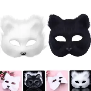 Plush Therian Mask Faux Fur Cat and Fox Half Face Mask multicolor