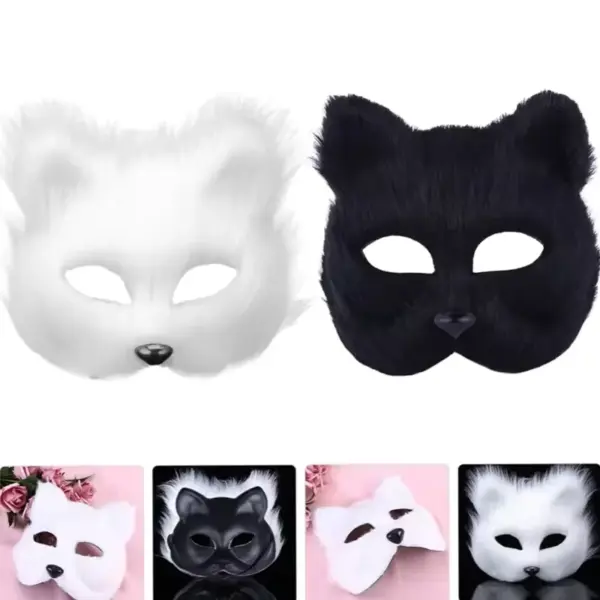 Plush Therian Mask Faux Fur Cat and Fox Half Face Mask multicolor