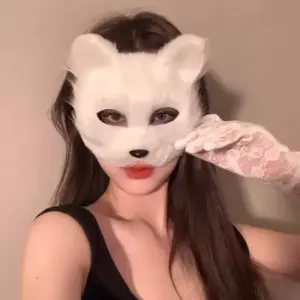 Plush Therian Mask Faux Fur Cat and Fox Half Face Mask white