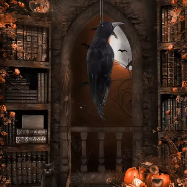 Realistic Black Crow Halloween Prop Feathered Hanging Raven Ornament for Outdoor Yard, Garden & Haunted House Decor black monster