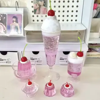 Retro Faux Pudding & Pink Soda Photo Props – Kawaii Fake Food Display Decor