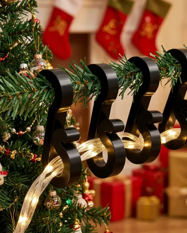 S-Shaped Plastic Christmas Ornament Hooks in use