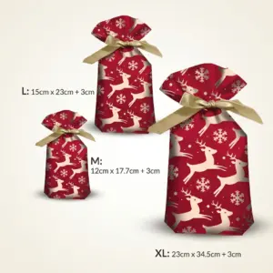 Santa Snowflake Drawstring Gift Bags for Treats & Holiday Favors guide-red