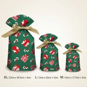 Santa Snowflake Drawstring Gift Bags for Treats & Holiday Favors size-guide-green