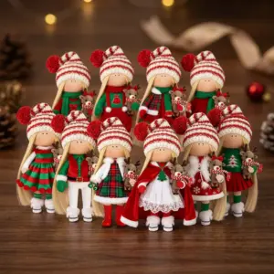 Set of 12 18 Flat 2D Character Wooden Christmas Doll Figurines