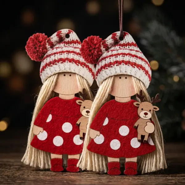 Set of 12 18 Flat 2D Character Wooden Christmas Doll Figurines closeup