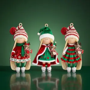 Set of 12 18 Flat 2D Character Wooden Christmas Doll Figurines minimal