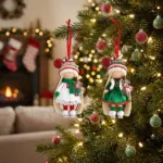 Set of 1218 Flat 2D Character Wooden Christmas Doll Figurines on tree