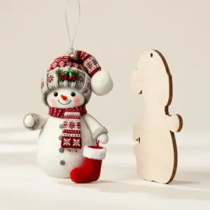 Set of 15 Assorted 2D Flat Christmas Snowman Hanging Ornaments Tree Decorations flat-profile