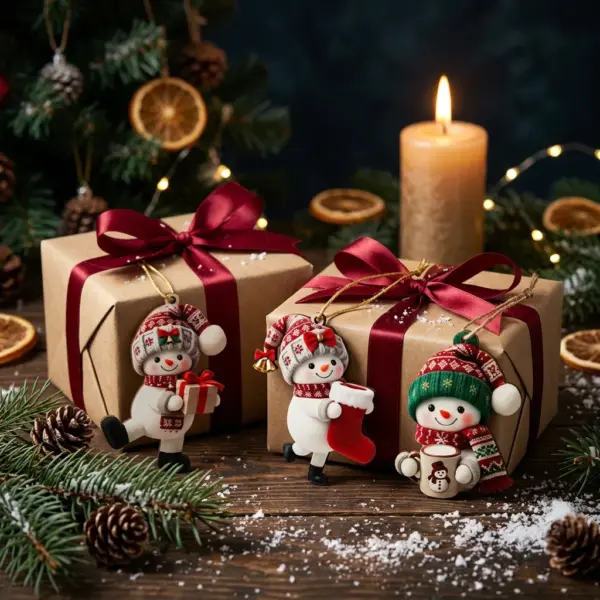 Set of 15 Assorted 2D Flat Christmas Snowman Hanging Ornaments Tree Decorations gift