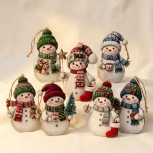 Set of 15 Assorted 2D Flat Christmas Snowman Hanging Ornaments Tree Decorations hero