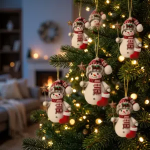 Set of 15 Assorted 2D Flat Christmas Snowman Hanging Ornaments Tree Decorations tree